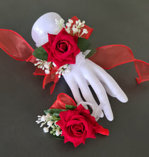 Load image into Gallery viewer, Bright red, green and white corsage &amp; buttonhole AB2165 - School formal, prom, graduation
