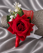 Load image into Gallery viewer, Bright red, green and white corsage &amp; buttonhole AB2165 - School formal, prom, graduation
