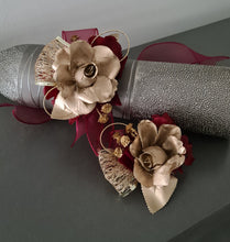 Load image into Gallery viewer, Burgundy and gold everlasting flowers corsage &amp; buttonhole AB2166 - School formal, prom, graduation
