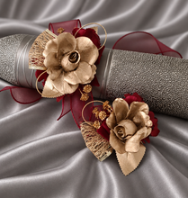 Load image into Gallery viewer, Burgundy and gold everlasting flowers corsage &amp; buttonhole AB2166 - School formal, prom, graduation
