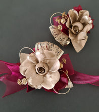 Load image into Gallery viewer, Burgundy and gold everlasting flowers corsage &amp; buttonhole AB2166 - School formal, prom, graduation
