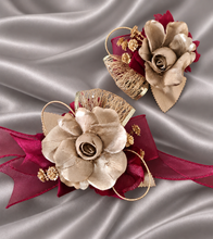 Load image into Gallery viewer, Burgundy and gold everlasting flowers corsage &amp; buttonhole AB2166 - School formal, prom, graduation
