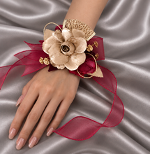 Load image into Gallery viewer, Burgundy and gold everlasting flowers corsage &amp; buttonhole AB2166 - School formal, prom, graduation
