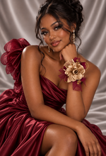 Load image into Gallery viewer, Burgundy and gold everlasting flowers corsage &amp; buttonhole AB2166 - School formal, prom, graduation
