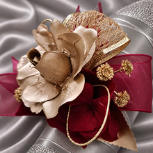 Load image into Gallery viewer, Burgundy and gold everlasting flowers corsage &amp; buttonhole AB2166 - School formal, prom, graduation
