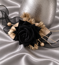 Load image into Gallery viewer, Black &amp; gold everlasting flowers corsage AB2167 - School formal, prom, graduation
