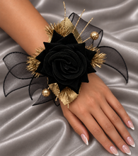 Load image into Gallery viewer, Black &amp; gold everlasting flowers corsage AB2167 - School formal, prom, graduation
