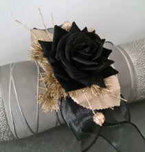 Load image into Gallery viewer, Black &amp; gold everlasting flowers corsage AB2167 - School formal, prom, graduation
