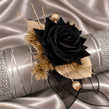 Load image into Gallery viewer, Black &amp; gold everlasting flowers corsage AB2167 - School formal, prom, graduation
