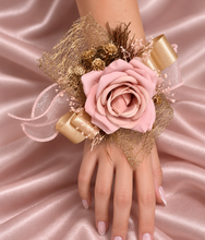 Load image into Gallery viewer, Blush &amp; gold everlasting flowers corsage AB2170 - School formal, prom, graduation
