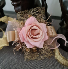 Load image into Gallery viewer, Blush &amp; gold everlasting flowers corsage AB2170 - School formal, prom, graduation
