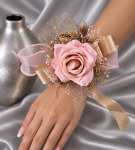 Load image into Gallery viewer, Blush &amp; gold everlasting flowers corsage AB2170 - School formal, prom, graduation
