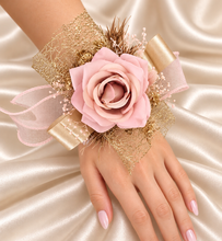 Load image into Gallery viewer, Blush &amp; gold everlasting flowers corsage AB2170 - School formal, prom, graduation
