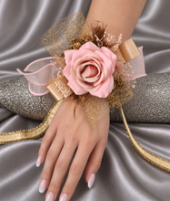 Load image into Gallery viewer, Blush &amp; gold everlasting flowers corsage AB2170 - School formal, prom, graduation
