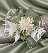 Load image into Gallery viewer, Sage &amp; white preserved flowers corsage AB2171 - School formal, prom, graduation
