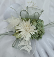 Load image into Gallery viewer, Sage &amp; white preserved flowers corsage AB2171 - School formal, prom, graduation
