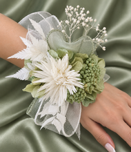 Load image into Gallery viewer, Sage &amp; white preserved flowers corsage AB2171 - School formal, prom, graduation
