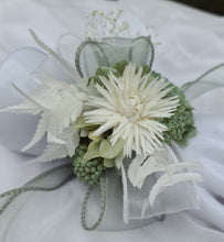 Load image into Gallery viewer, Sage &amp; white preserved flowers corsage AB2171 - School formal, prom, graduation
