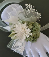 Load image into Gallery viewer, Sage &amp; white preserved flowers corsage AB2171 - School formal, prom, graduation

