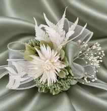 Load image into Gallery viewer, Sage &amp; white preserved flowers corsage AB2171 - School formal, prom, graduation
