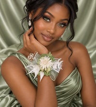 Load image into Gallery viewer, Sage &amp; white preserved flowers corsage AB2171 - School formal, prom, graduation
