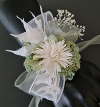 Load image into Gallery viewer, Sage &amp; white preserved flowers corsage AB2171 - School formal, prom, graduation
