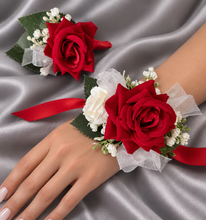 Load image into Gallery viewer, Bright red, green and white corsage &amp; buttonhole AB2172 - School formal, prom, graduation
