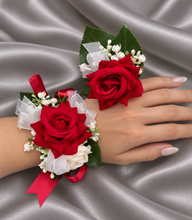 Load image into Gallery viewer, Bright red, green and white corsage &amp; buttonhole AB2172 - School formal, prom, graduation
