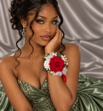 Load image into Gallery viewer, Bright red, green and white corsage &amp; buttonhole AB2172 - School formal, prom, graduation
