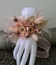 Load image into Gallery viewer, Blush &amp; gold gum pod everlasting flowers corsage AB2173 - School formal, prom, graduation
