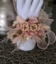 Load image into Gallery viewer, Blush &amp; gold gum pod everlasting flowers corsage AB2173 - School formal, prom, graduation
