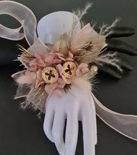 Load image into Gallery viewer, Blush &amp; gold gum pod everlasting flowers corsage AB2173 - School formal, prom, graduation
