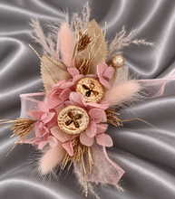 Load image into Gallery viewer, Blush &amp; gold gum pod everlasting flowers corsage AB2173 - School formal, prom, graduation
