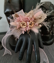 Load image into Gallery viewer, Blush &amp; gold gum pod everlasting flowers corsage AB2173 - School formal, prom, graduation

