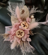 Load image into Gallery viewer, Blush &amp; gold gum pod everlasting flowers corsage AB2173 - School formal, prom, graduation
