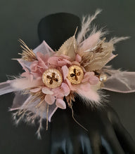 Load image into Gallery viewer, Blush &amp; gold gum pod everlasting flowers corsage AB2173 - School formal, prom, graduation
