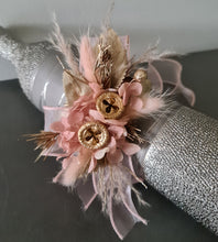 Load image into Gallery viewer, Blush &amp; gold gum pod everlasting flowers corsage AB2173 - School formal, prom, graduation
