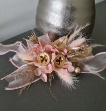 Load image into Gallery viewer, Blush &amp; gold gum pod everlasting flowers corsage AB2173 - School formal, prom, graduation
