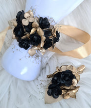 Load image into Gallery viewer, Gracefull dainty Gold and black Everlasting flowers corsage &amp; buttonhole set  AB2174 - School formal, prom, graduation
