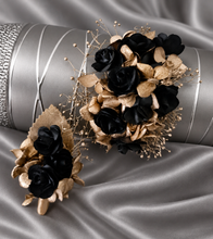Load image into Gallery viewer, Graceful dainty Gold and black Everlasting flowers corsage &amp; buttonhole set  AB2174 - School formal, prom, graduation
