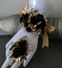 Load image into Gallery viewer, Gracefull dainty Gold and black Everlasting flowers corsage &amp; buttonhole set  AB2174 - School formal, prom, graduation
