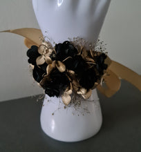 Load image into Gallery viewer, Gracefull dainty Gold and black Everlasting flowers corsage &amp; buttonhole set  AB2174 - School formal, prom, graduation
