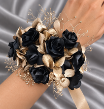 Load image into Gallery viewer, Graceful dainty Gold and black Everlasting flowers corsage &amp; buttonhole set  AB2174 - School formal, prom, graduation

