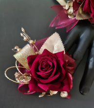Load image into Gallery viewer, Burgundy and gold everlasting flowers corsage &amp; buttonhole AB2176 - School formal, prom, graduation
