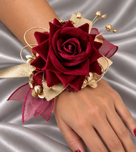 Load image into Gallery viewer, Burgundy and gold everlasting flowers corsage &amp; buttonhole AB2176 - School formal, prom, graduation
