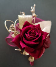 Load image into Gallery viewer, Burgundy and gold everlasting flowers corsage &amp; buttonhole AB2176 - School formal, prom, graduation
