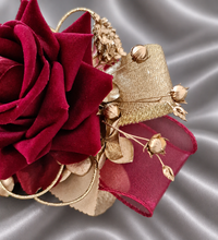 Load image into Gallery viewer, Burgundy and gold everlasting flowers corsage &amp; buttonhole AB2176 - School formal, prom, graduation
