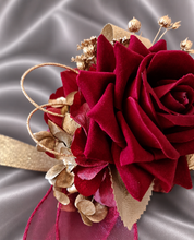 Load image into Gallery viewer, Burgundy and gold everlasting flowers corsage &amp; buttonhole AB2176 - School formal, prom, graduation
