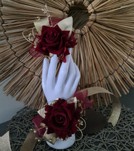 Load image into Gallery viewer, Burgundy and gold everlasting flowers corsage &amp; buttonhole AB2176 - School formal, prom, graduation
