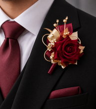 Load image into Gallery viewer, Burgundy and gold everlasting flowers corsage &amp; buttonhole AB2176 - School formal, prom, graduation
